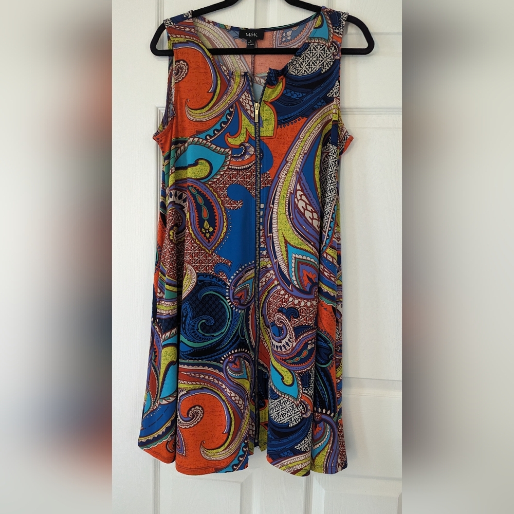 Sleeveless neon Paisley dress L